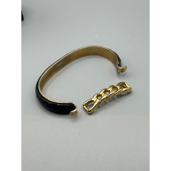 Vintage Snakeskin Black Bracelet Gold Plated Chain Style 80s 90s Costume Jewelry - Picture 8 of 8